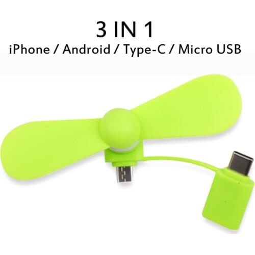 Portable 3 in 1 Cooling Cooler Mini USB Fan Cell Phone Fan for Iphone Android Type-C Hanldheld Mini Fan for Android Micro USB