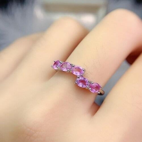 Lovely personality overlapping Row Natural pink sapphire Ring S925 Silver Natural Gemstone Ring Womens girl party fine ewelry