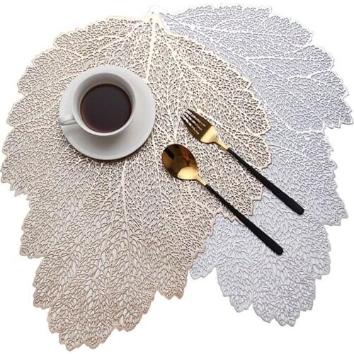 Hollow Leaf Placemats Simulation Plant Dining Table Mats PVC Cup Coasters Insulation Pad Waterproof Disc Bowl Pads Desktop Decor