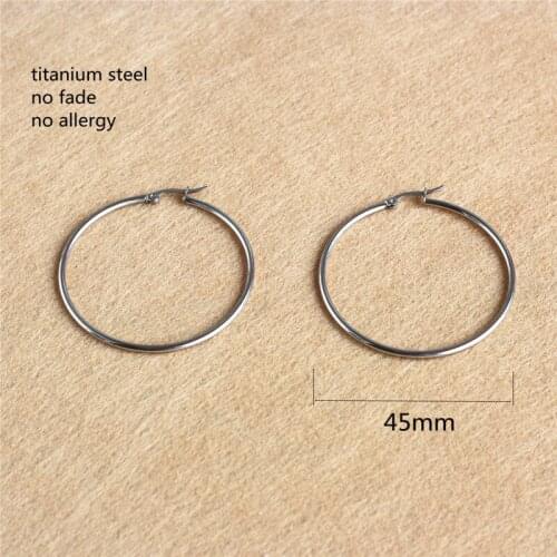 Size 45mm Trendy Brief Round Circle Titanium Stainless Steel Hoop Earrings For Men Women Classic Jewelry