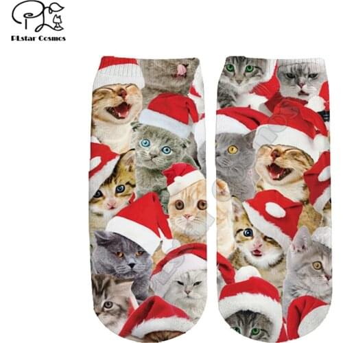 PLstar Cosmos Christmas cat sloth Funny pug dog skellington Cotton Socks Colorful Brand Warm Cartoon Short Ankle Halloween Socks