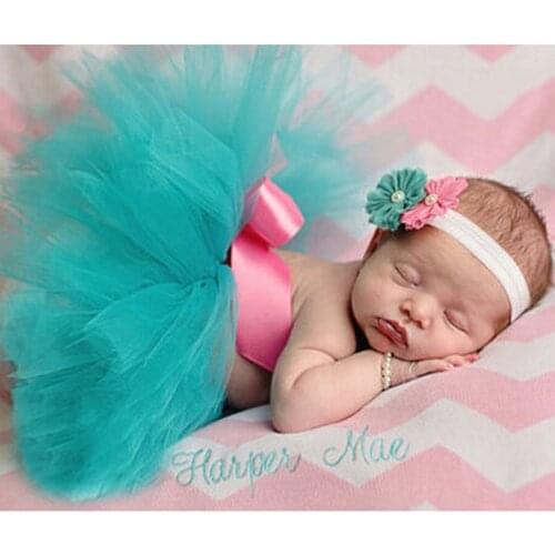 Pink Mint Newborn Tutu and Headband Baby Tutu Skirt Newborn Photography Prop Pettiskirt Infant Costume Outfit TS034