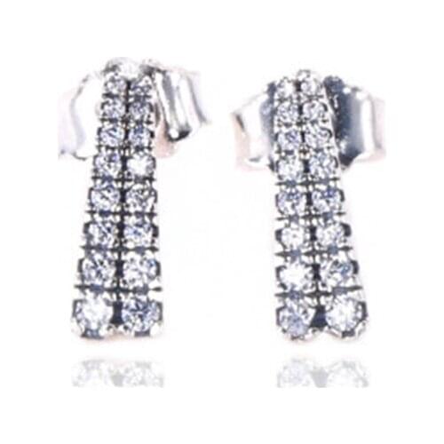 925 Sterling Silver Stud Earrings Rectangle Shape Full Crystal Diy Earrings For Women Wedding Girl Best Gift