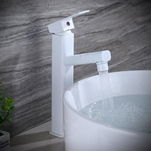 Pull Out Basin faucet Hot & Cold Sink Mixer Tap with Shower Head Single Handle Bathroom Wash Basin Faucet black white chrome