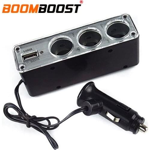 Charger Power Adapter Plug DC 12V Triple socket with one USB Car Cigarette Lighter 3 Way Auto Socket Splitter 12V
