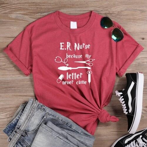 ONSEME Womens Aesthetics Potter T Shirts Harajuku Tops Female Casual Cotton Tees E.R Nurse Because My Letter Never Came T Shirt