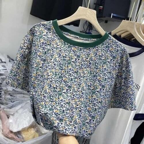 TSXT 2021 New Korean Summer Fashion Casual Print Round Collar Loose Comfortable Trend Short Sleeve T Shirt