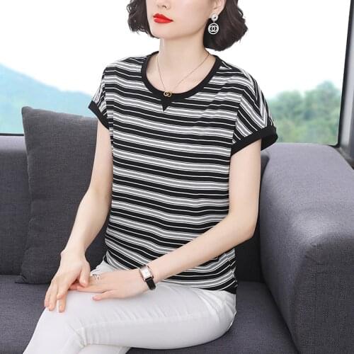 BOBOKATEER Short Sleeve Striped T Shirt Women Clothing Camisetas De Mujer Cotton Woman Tshirts Dames Kleding Vetement Femme 2021