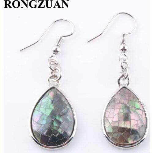 RONGZUAN Pendants Earring Natural Paua Abalone Shell Water Drop Shape Bead Pendant Dangle Hook Earrings Women Jewelry TR3227