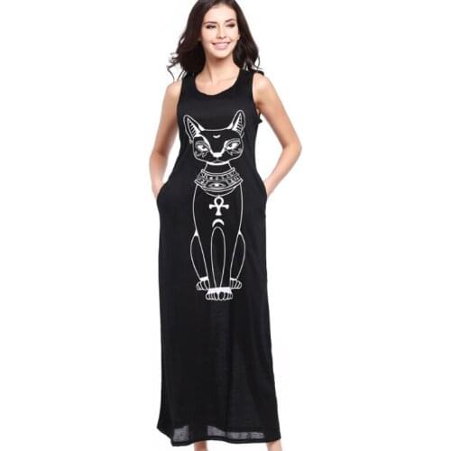 Women Summer HOT SALE Long Maxi Dress Casual Cat Print Boho Beach Vest Dress Sexy Evening Party Bodycon Dresses Vestidos XXL