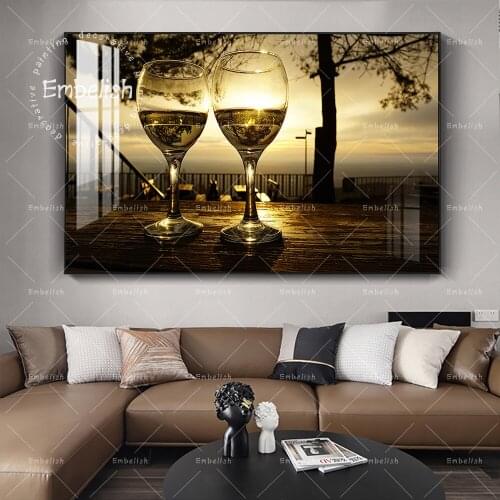 1 Pieces Sunset Wine Glass Modern Home Kitchen Decor Pictures For Living Room Wall Art Posters HD Spray On Canvas Oil Paintings