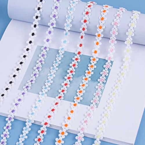 15Yards 13mm New Embroidered Applique Headband Craft Sewing Daisy Lace Trim Flower Fabric for Wedding New Year Party Decor