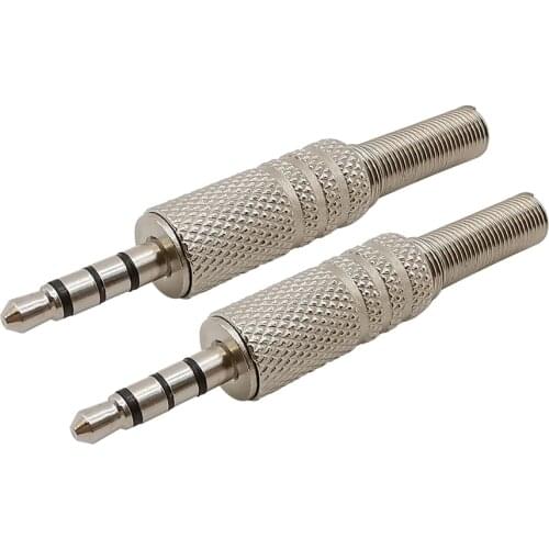 2Pcs Replacement 3.5mm 4 Poles Headphone Plug 3.5mm Male Audio Jack Soldering Repair DIY Earphone Connector with Spring Tail