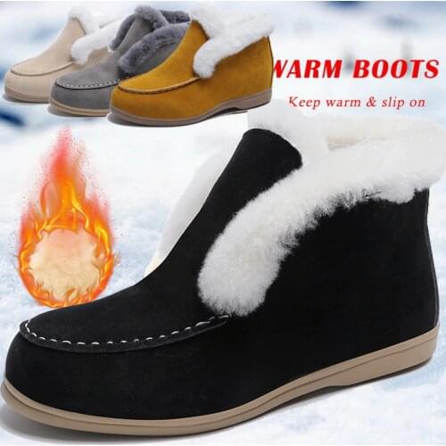 2021 Ankle Boots Suede Leather Boots Warm Fur Casual shoes Winter Boots Slip-on Snow Boots for Women Flat Wool Boots Women Shoes
