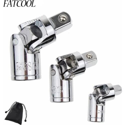 FATCOOL 3pcs Cr-V Universal Ratchet Wrench Joint Set Angle Extension Bar Socket Adapter 1/4 "3/8" 1/2 "+ Waterproof Bag
