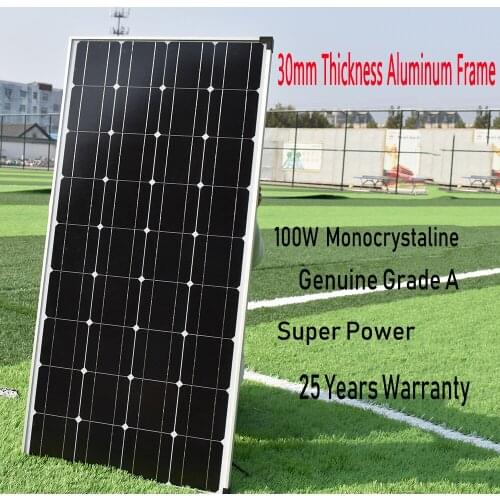 30MM Thickness Aluminum Frame Glass Solar Panel 100W 36 Cell 12V 18V