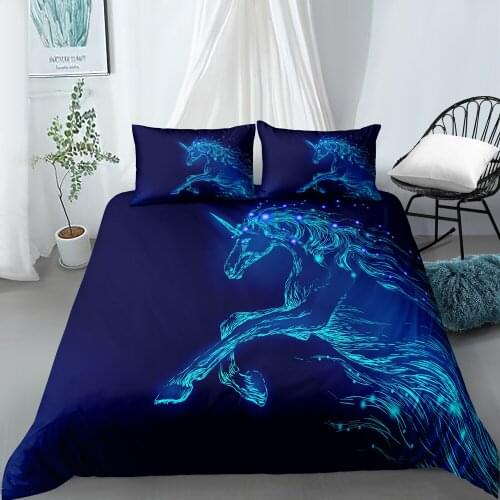 3D Blue Comforter Covers Animal Quilt Cover Set Pillow Cases King Queen Super King Twin Double Size 140*200cm Horse Beddings