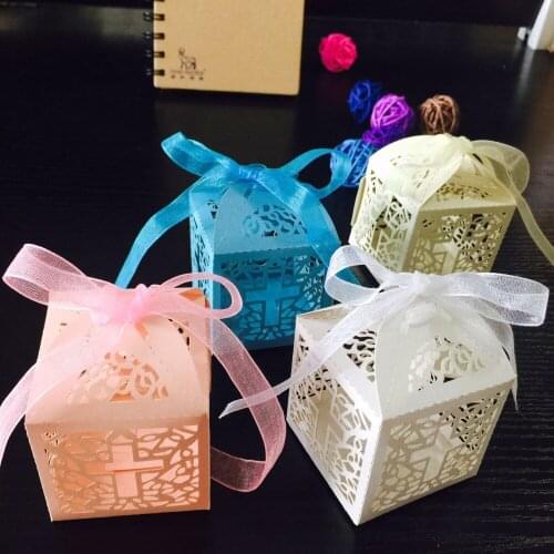 50pcs/lot Crossing Candy Boxes DIY Angel Gift Box For Baby Shower Baptism Birthday First Communion Wedding Decoration