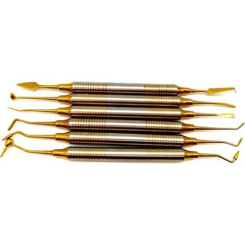 6PCS Dental Composite Resin Filling Spatula Repair Tools Stainless Steel Titanium Plating Blue/Gold