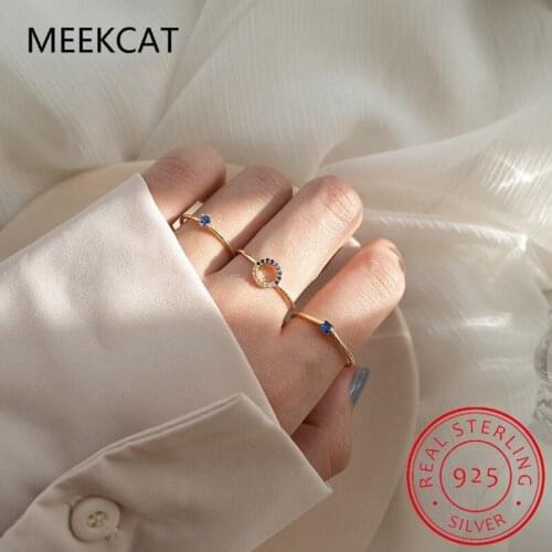 925 Sterling Silver Gold Personality Blue Zircon Open Size Ring For Fashion Women Sterling Silver Jewelry Gift DA966