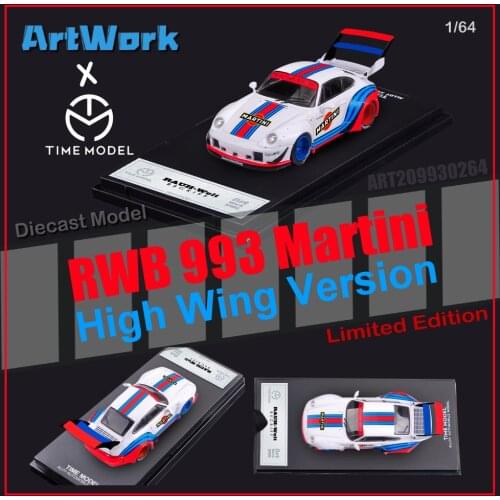 ArtWork/TM TIME MODEL 1:64 Porsche RWB 993 Martini paint RAUH-WELT High wing version Limited die-casting alloy car model