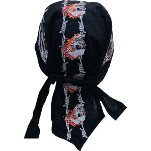 Unisex Sport Outdoor Bandana Adjustable Head Wrap Hip Hop Skull Flames Print Motorcycle Beanie Helmet Cap Liner Pirate Headscarf