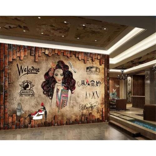Beibehang Nostalgic classic retro wallpaper make-up beauty salon background wall barber shop 3d wallpaper papel de parede tapety
