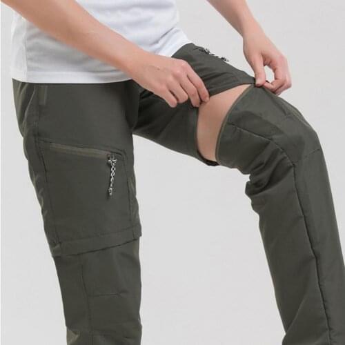 Summer Casual Male Multi Pockets Solid Color Wear Resistant Adjustable Waistband Men Removable Trousers Cargo Pants for Camping