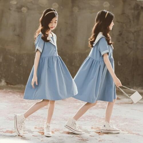 Kids Dresses for Girl Summer Short Sleeve Princess Dress Elegant Blue Girls Dress Childrens Clothing 4 6 8 10 12 14 16 Yrs