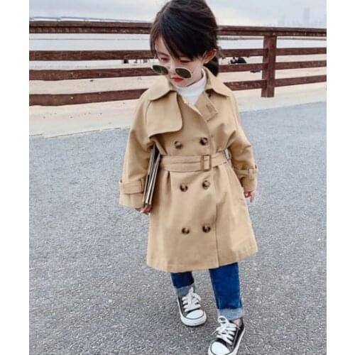 Toddlers Girls Long Autumn Long Trench Outerwear Raincoat Baby Dense Cotton Lining Fall England Style Windbreaker