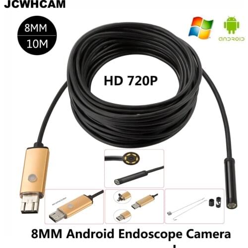 JCWHCAM Endoscope 8mm PC USB Android Endoscopic HD 720P 10M USB Endoscope Camera Tube Inspection 6LED 2IN1 Android Camera