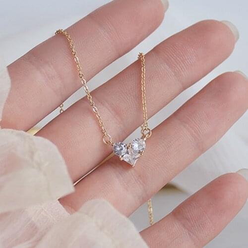 Fine Jewelry Micro-inlaid Zircon Flash Crystal Small Love Exquisite Compact Simple Daily Light Luxury Necklace Clavicle Chain