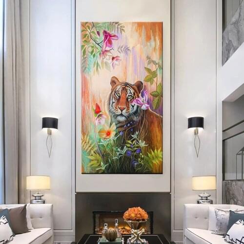 Full Square Round Mosaic Tiger Flowers Wall Art Diamond Embroidery 5D Rhinestone Diy Diamond Painting Inlaid PatternsZP-4608