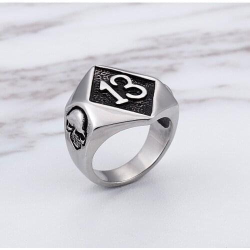 Number 13 Stainless Steel Rings For Men Skull Charm Finger Rings Motor Biker Fashion Personality Metal Male Finger Jewelry