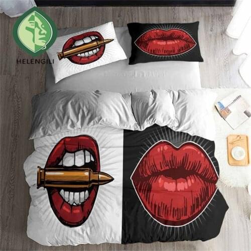 HELENGILI 3D Bedding Set Lips Kiss Print Duvet Cover Set Lifelike Bedclothes with Pillowcase Bed Set Home Textiles #ZUI23