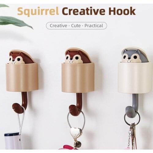 Creative Home Wall Squirrel Hook Self Adhesive Key Organizer Coat Hanger Holder Decorative Hooks For Kitchen Storage Holder Tool