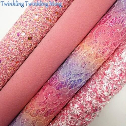 LACE Glitter Fabric, SUEDE Synthetic Leather, Rainbow Glitter Fabric Sheets For Bow A4 21x29CM Twinkling Ming XM003A