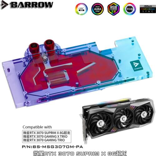 Barrow GPU Water Block For MSI RTX 3070 Gaming TRIO X/ SUPRIM Series Graphics Card, 5V ARGB VGA Cooler, BS-MSG3070M-PA