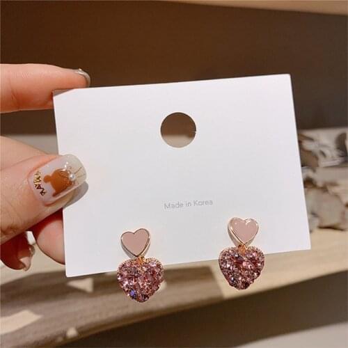 Sweet Cute Purple Heart-shaped Earrings Simple Compact Mosaic Full Rhinestone Earrings Student Girl Party Jewelry Gift
