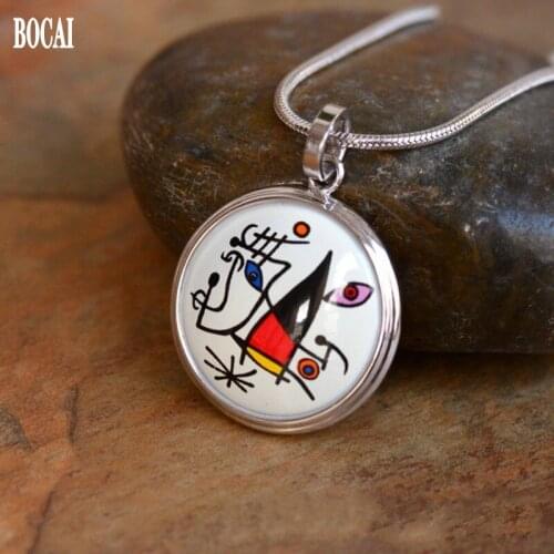 Miró Fantasy new cloisonne jewelry enamel 26mm round necklace pendant for woman fashion ethnic style woman pendant with chain