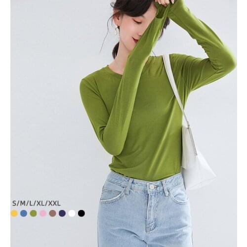 MRMT 2020 Brand New Womens T Shirt Round Neck Pullover T-shirt for Female Long Sleeve Solid Color Leisure Tops T-shirt