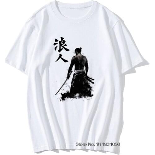 2021 New Vintage Fun Tshirts Ronin Tokugawa Japanese Warrior Funny Tops Shirts 100% Cotton Gray/Red Fun Mens T Shirts