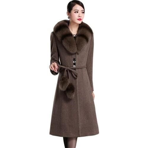 2021 Women Winter Cashmere Coat Middle-aged Mother Winter Plus Size 5XL Woolen Coat Outerwear Female Fox Fur Collar Fur Jacket