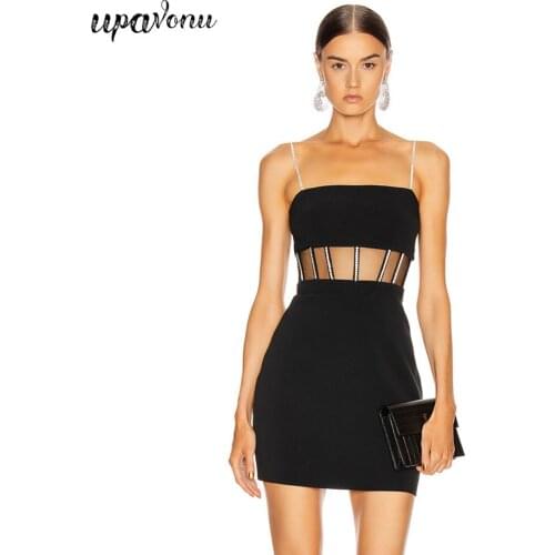 2020 New Summer Womens Dress Square Neck Diamond Strap Bandage Dress Sexy Bodycon Mini Dress Celebrity Club Party Dress Vestido
