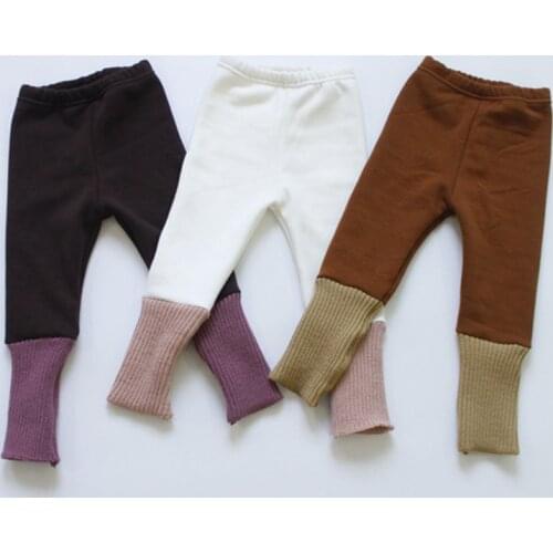 New Winter Children Thicken Leggings Korean Style Kids Trousers Woollen Yarn Patchwork Boys Girls Warm Skinny Pants
