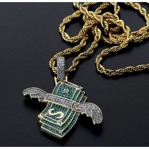 New fashion charm Iced Out Flying Cash Solid Pendant Necklace Mens Hip Hop Gold Silver Color Charm Chains Jewelry Gifts