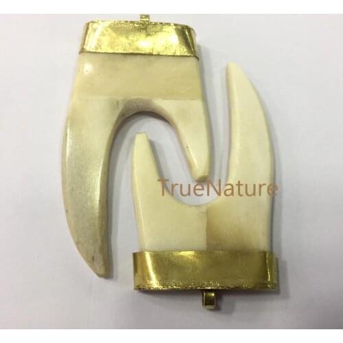 New Tibetan Style Jewelry Double Deer Horn Shape Pendant Longhorn Charm Antique Bronze Copper Cap In 60*35 mm PM4037