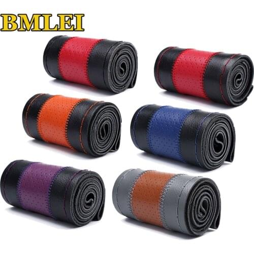 DIY Braid on the Steering Wheel Soft Genuine Leather Steering Wheel Cover 38cm Universal Steering Covers With Needle and Thread