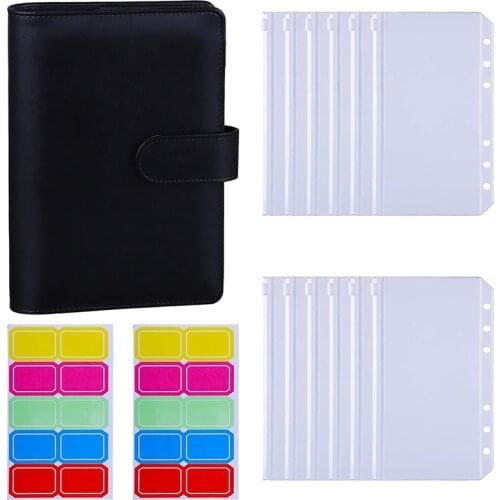 A6 PU Binder Sleeve with 12 Pcs A6 Binder Bag 6 Buckle Cash Budget