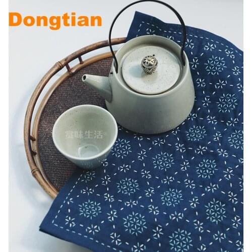 Japanese Style Hana-Fukin Sashiko Sampler Pre-Printed Sashiko Fabric Heat Erasable Flower Towel